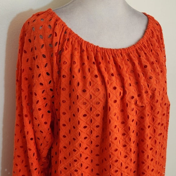 Michael Kors Orange Eyelet Lace Mini Dress Size Large Off-the-shoulder