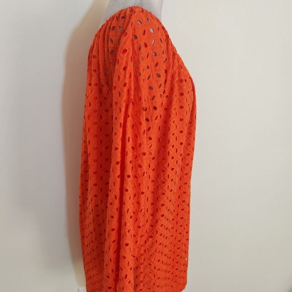 Michael Kors Orange Eyelet Lace Mini Dress Size Large Off-the-shoulder