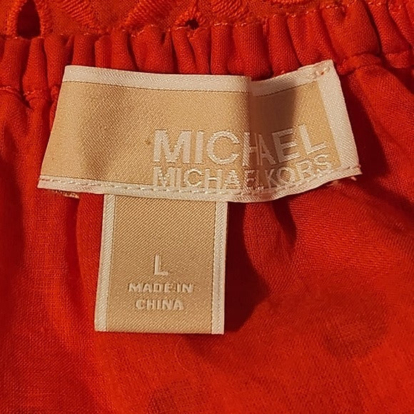 Michael Kors Orange Eyelet Lace Mini Dress Size Large Off-the-shoulder