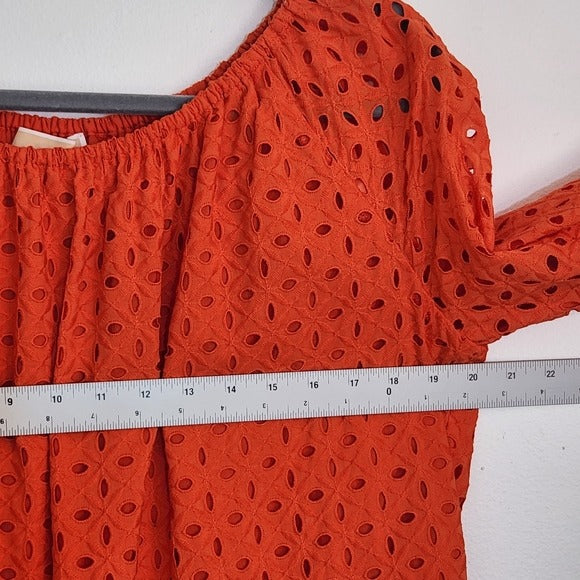 Michael Kors Orange Eyelet Lace Mini Dress Size Large Off-the-shoulder