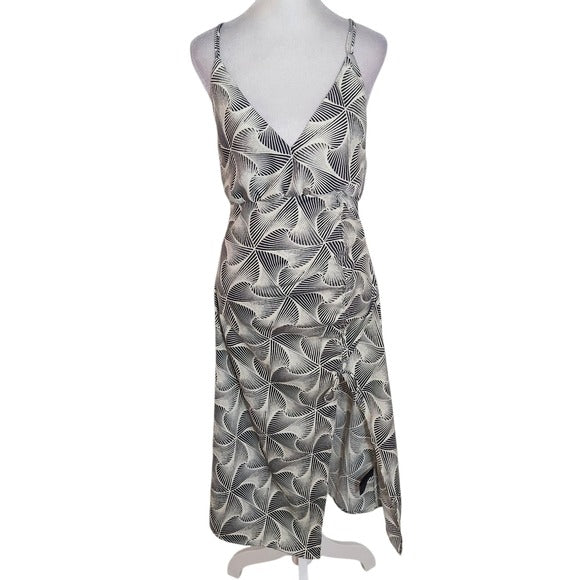 Urban Outfitters Black and White Print Satin Slip Midi Dress Size Small