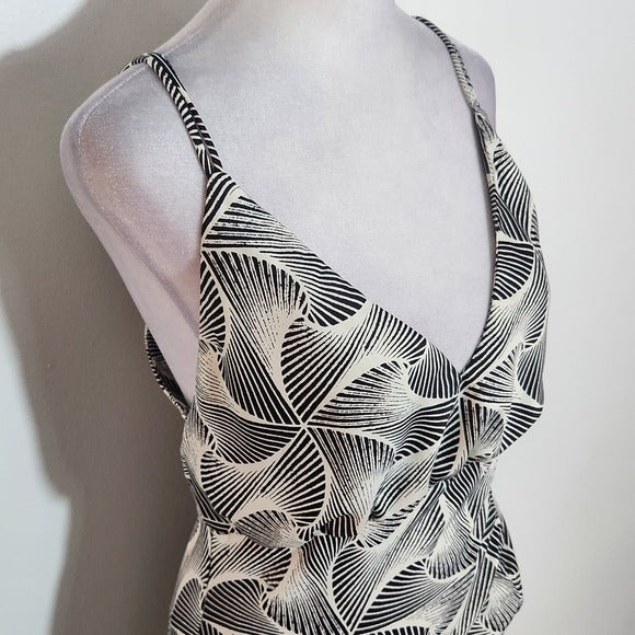 Urban Outfitters Black and White Print Satin Slip Midi Dress Size Small