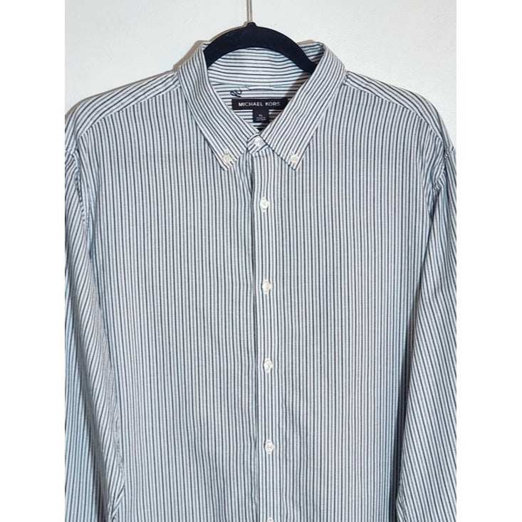 Michael Kors Black and Green Striped Long Sleeve Dress Shirt Size XL