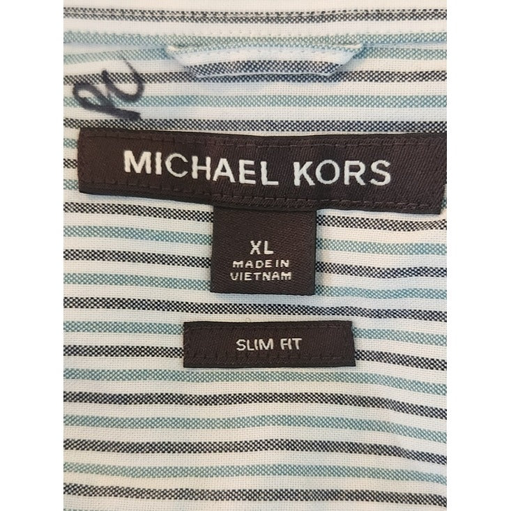 Michael Kors Black and Green Striped Long Sleeve Dress Shirt Size XL
