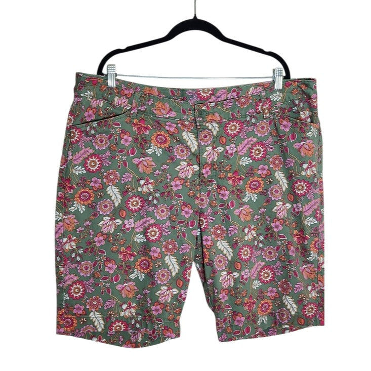 St. John's Bay Green and Pink Floral Bermuda Shorts Size 20