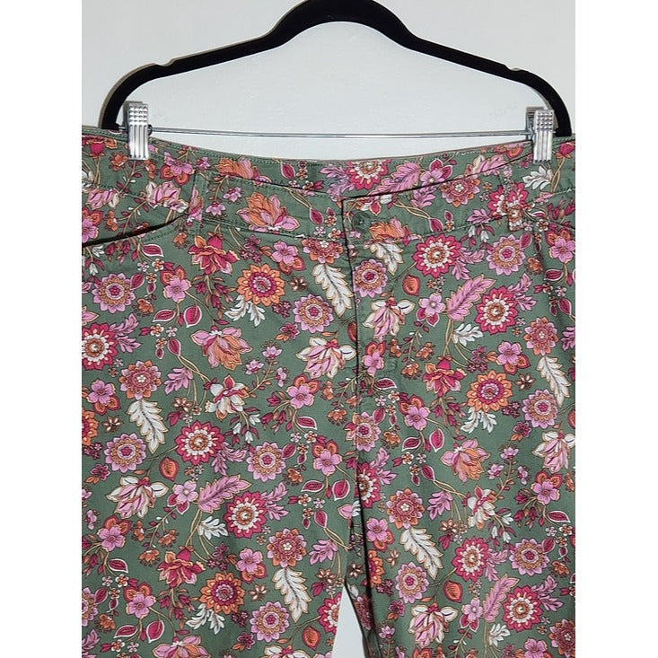 St. John's Bay Green and Pink Floral Bermuda Shorts Size 20