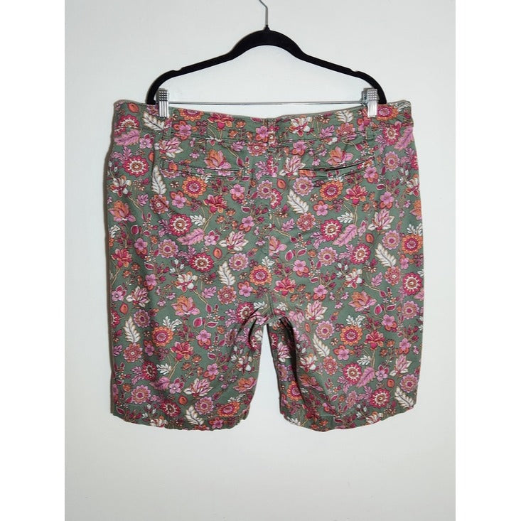 St. John's Bay Green and Pink Floral Bermuda Shorts Size 20