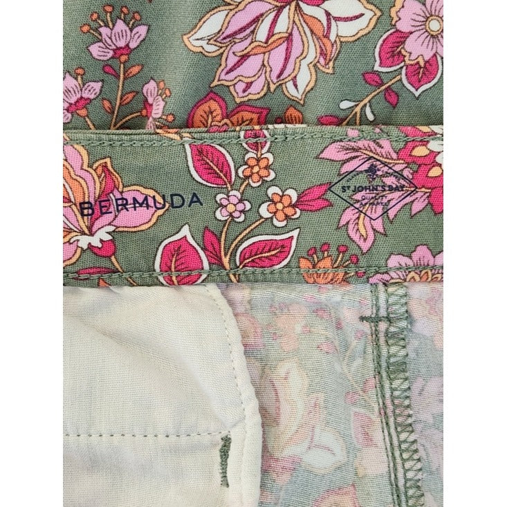 St. John's Bay Green and Pink Floral Bermuda Shorts Size 20
