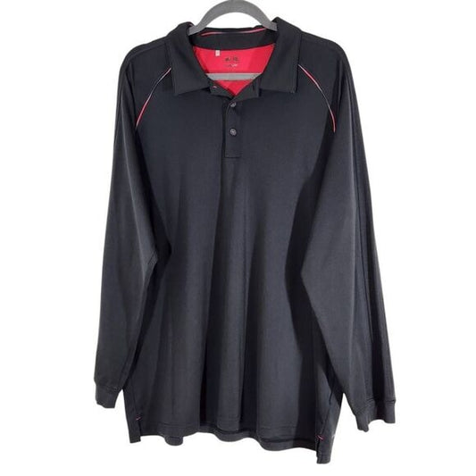 Adidas Men's Black Long Sleeve Polo with Pink Accent Size XL