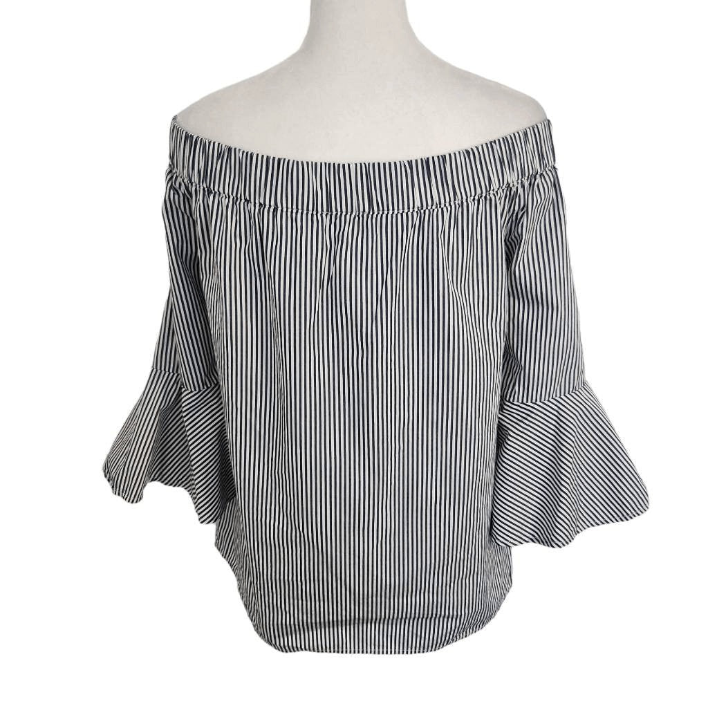 Cupio Navy Stripe Off the Shoulder Top Size Medium Preppy Striped Top