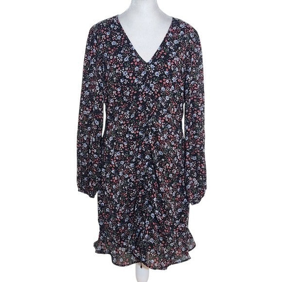 New Look Black Floral V-Neck Dress NWT Size 10 Wedding Guest Dress