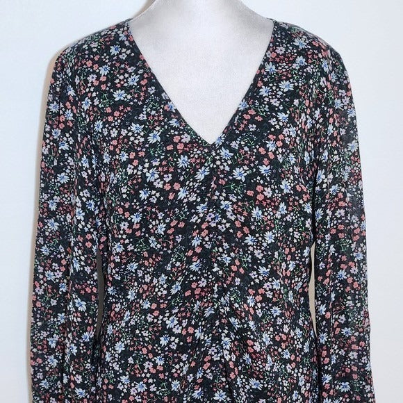New Look Black Floral V-Neck Dress NWT Size 10 Wedding Guest Dress