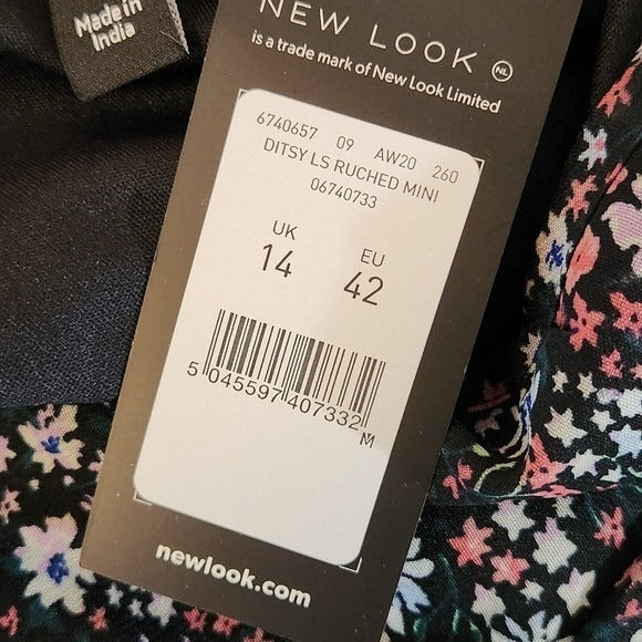 New Look Black Floral V-Neck Dress NWT Size 10 Wedding Guest Dress