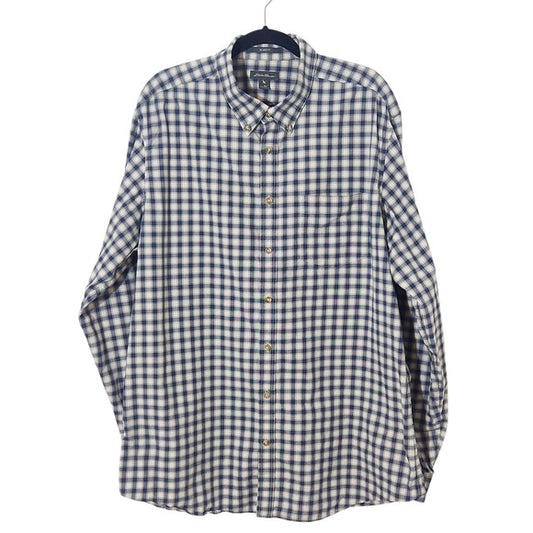 Eddie Bauer Men's Blue and Brown Check Button Down Shirt Size XL Tall