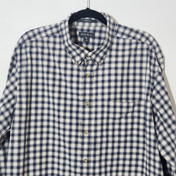 Eddie Bauer Men's Blue and Brown Check Button Down Shirt Size XL Tall