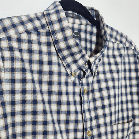 Eddie Bauer Men's Blue and Brown Check Button Down Shirt Size XL Tall