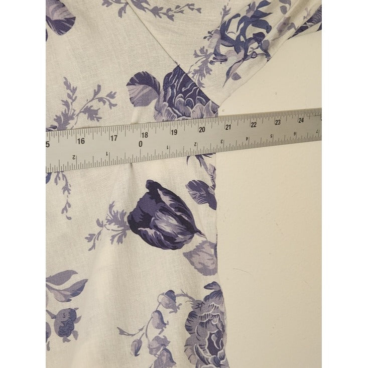 Laura Ashley Linen Blend White and Purple Floral Blouse Size Large