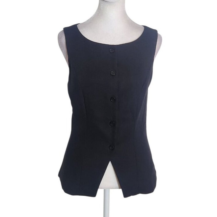 Monteau Black Linen Blend Button-Up Vest Size Small NWT