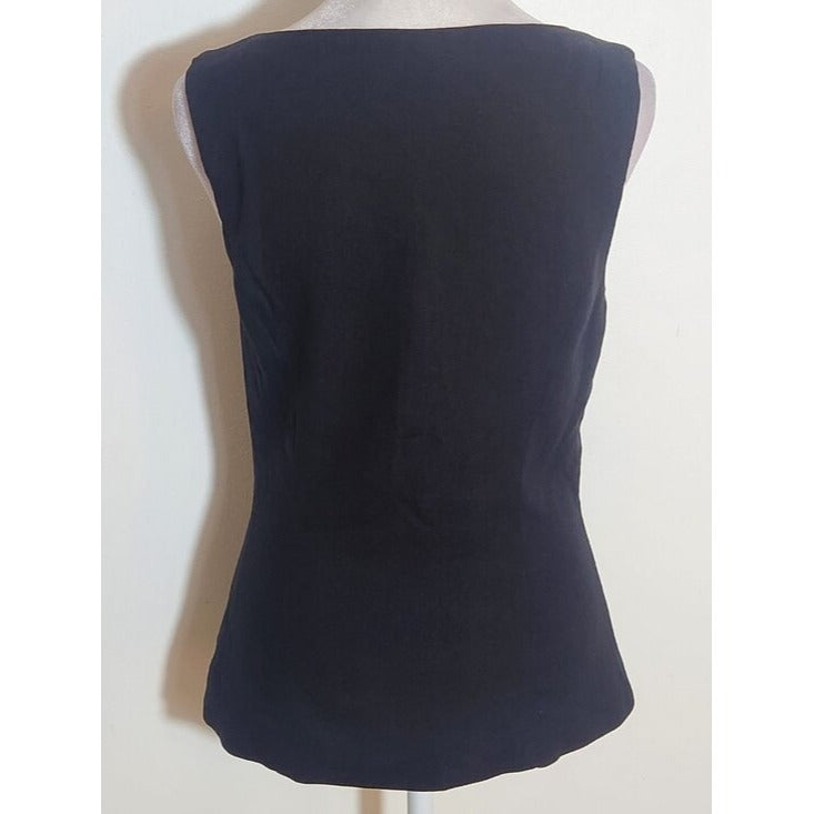Monteau Black Linen Blend Button-Up Vest Size Small NWT