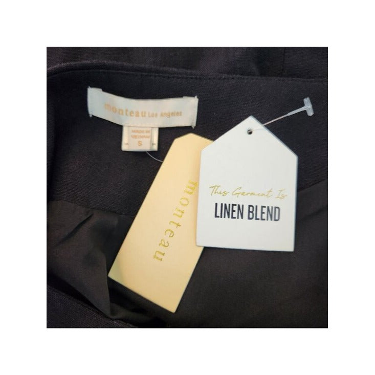 Monteau Black Linen Blend Button-Up Vest Size Small NWT