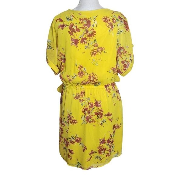 All in Favor Yellow Floral Mini Wrap Dress Size Medium, New