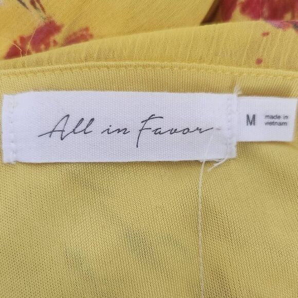 All in Favor Yellow Floral Mini Wrap Dress Size Medium, New