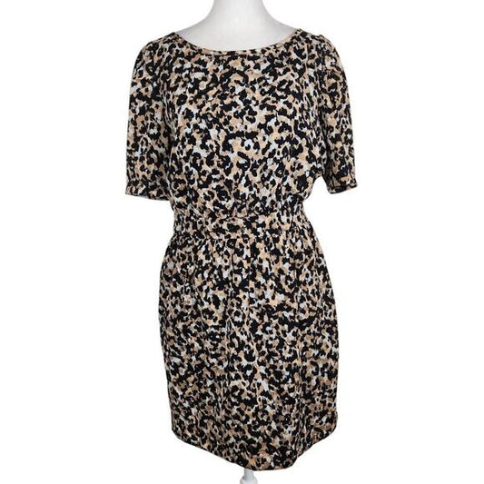 BCBGeneration Animal Print Lace-Up Back Mini Dress Size 8 Black and Tan Dress
