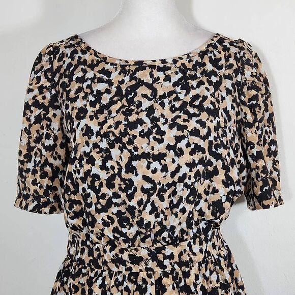 BCBGeneration Animal Print Lace-Up Back Mini Dress Size 8 Black and Tan Dress