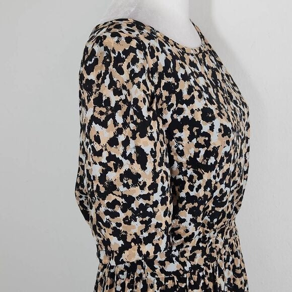 BCBGeneration Animal Print Lace-Up Back Mini Dress Size 8 Black and Tan Dress