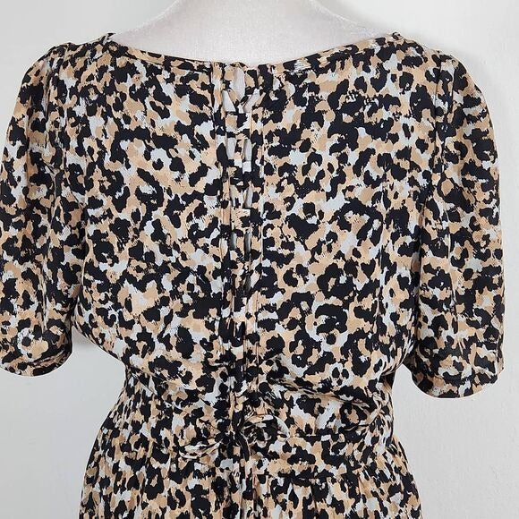 BCBGeneration Animal Print Lace-Up Back Mini Dress Size 8 Black and Tan Dress