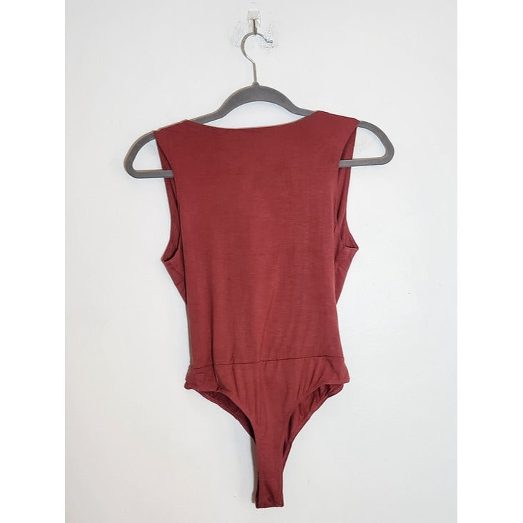 Lulus Marsala Faux Wrap Sleeveless Bodysuit Size Medium NWT