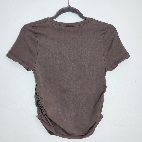 OQQ Brown Short Sleeve Ruched Top Size Medium
