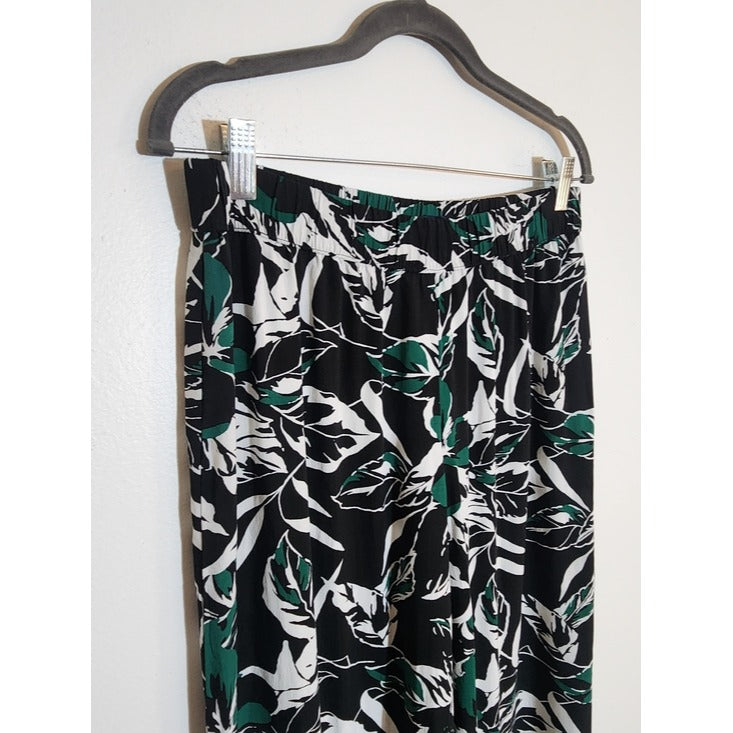 Gap Black and Green Floral Print Wide Leg Pull-On Pants Size Small