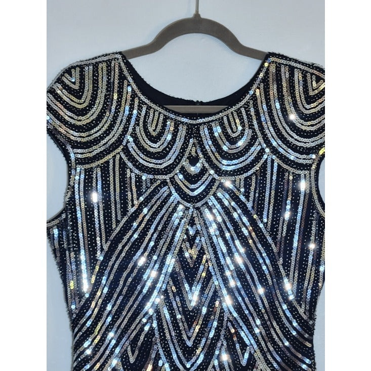 Womens Black and Silver Sequin Flapper Cocktail Dress Size XXL