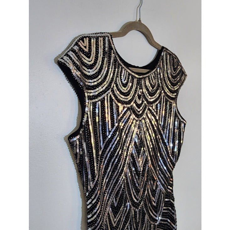 Womens Black and Silver Sequin Flapper Cocktail Dress Size XXL