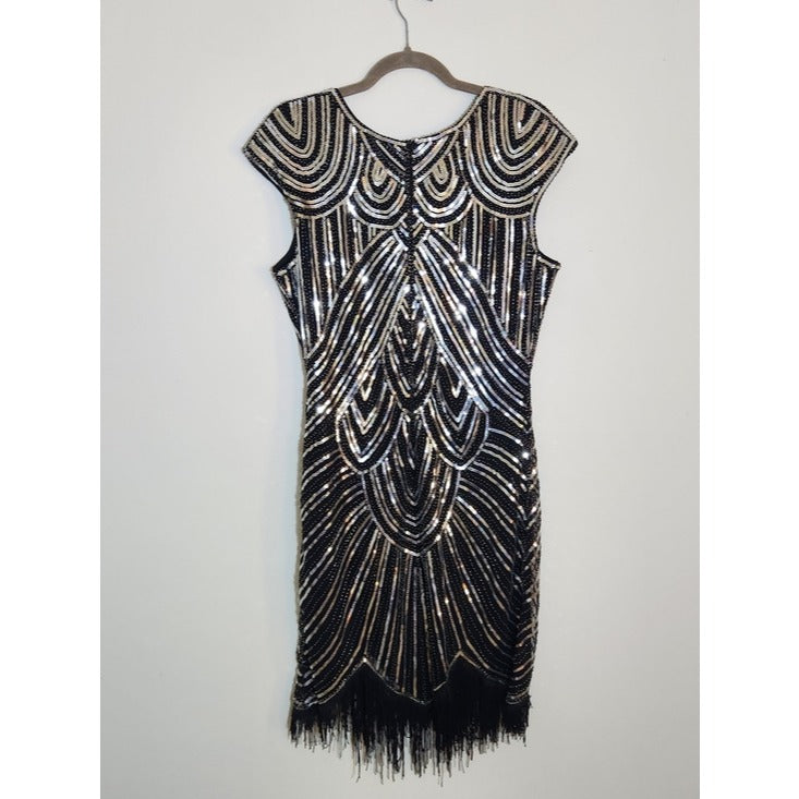 Womens Black and Silver Sequin Flapper Cocktail Dress Size XXL