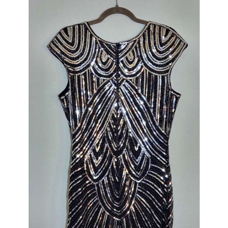 Womens Black and Silver Sequin Flapper Cocktail Dress Size XXL