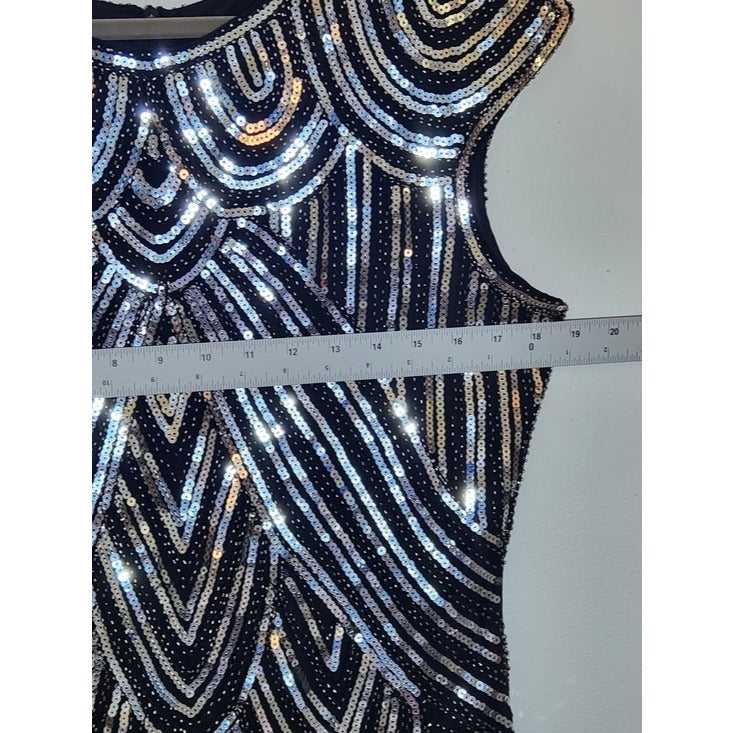 Womens Black and Silver Sequin Flapper Cocktail Dress Size XXL