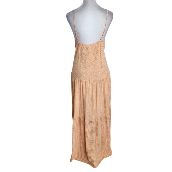 Self Contrast Peach and Gold Boho Tiered Maxi Dress Size XS NWT