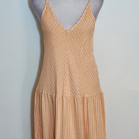 Self Contrast Peach and Gold Boho Tiered Maxi Dress Size XS NWT
