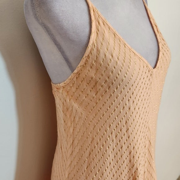 Self Contrast Peach and Gold Boho Tiered Maxi Dress Size XS NWT