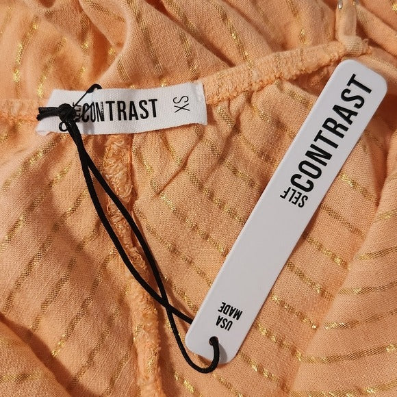Self Contrast Peach and Gold Boho Tiered Maxi Dress Size XS NWT