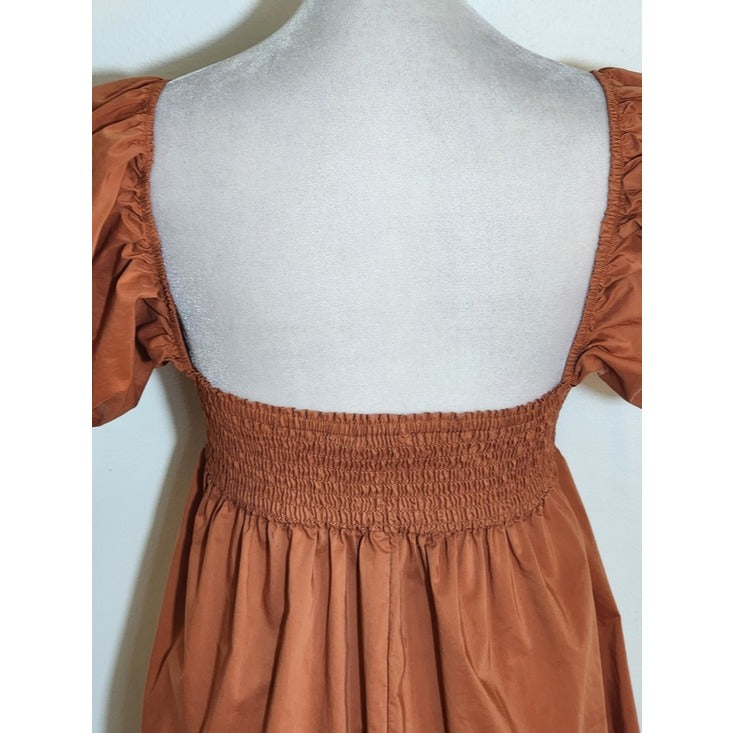 Olivaceous Terra Cotta Puffy Sleeve Mini Dress Size Small Wedding Guest Dress