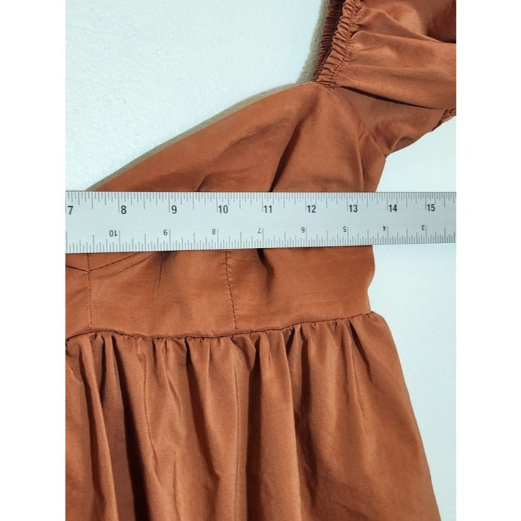 Olivaceous Terra Cotta Puffy Sleeve Mini Dress Size Small Wedding Guest Dress