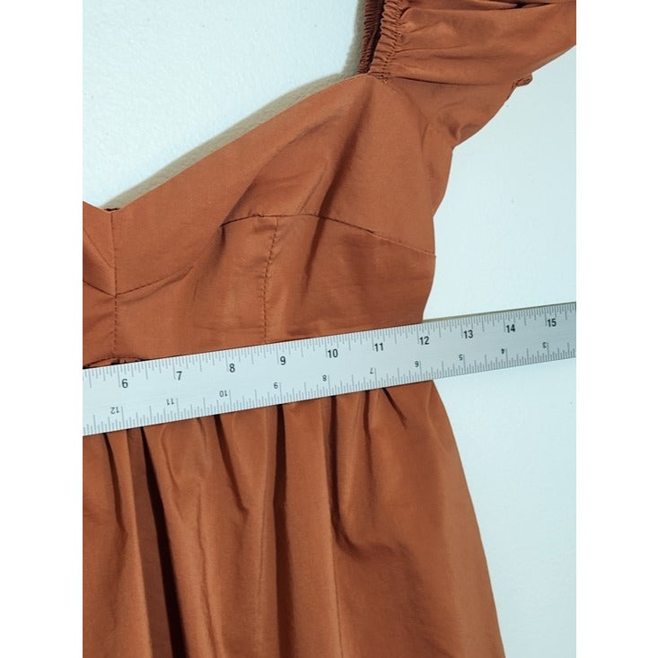 Olivaceous Terra Cotta Puffy Sleeve Mini Dress Size Small Wedding Guest Dress