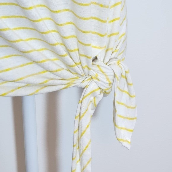 a loves a Yellow Striped Short Sleeve Tee with Tie Size Medium Linen Striped Tee