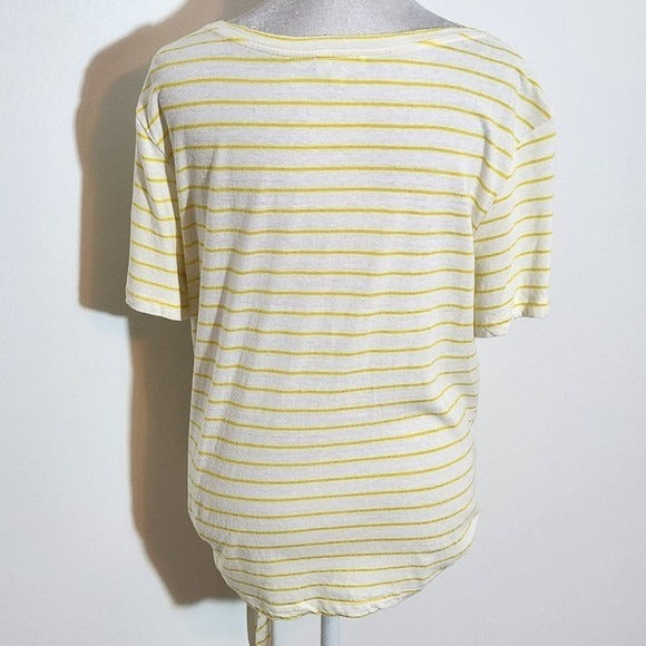 a loves a Yellow Striped Short Sleeve Tee with Tie Size Medium Linen Striped Tee
