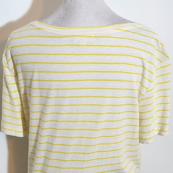 a loves a Yellow Striped Short Sleeve Tee with Tie Size Medium Linen Striped Tee