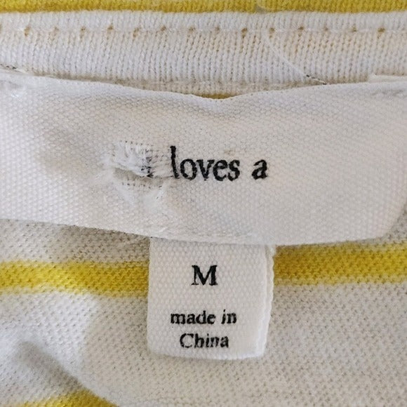 a loves a Yellow Striped Short Sleeve Tee with Tie Size Medium Linen Striped Tee