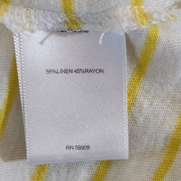 a loves a Yellow Striped Short Sleeve Tee with Tie Size Medium Linen Striped Tee